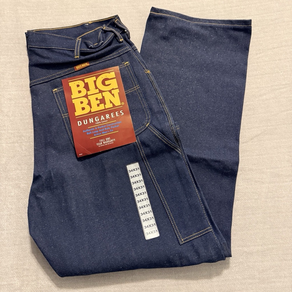 Vintage Big Ben Dungarees Jeans 34x31 NOS Deadstock 100% Cotton Workwear NWT